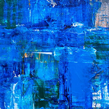 Expressive abstract painting in vibrant blues and greens with textured acrylic strokes. HD phone wallpaper