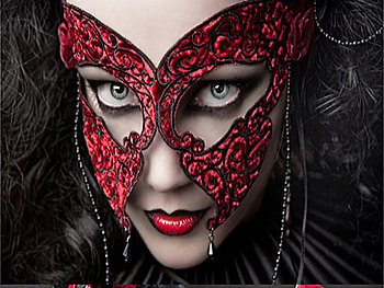 Red Mask, eyes, people, beauty, nice, woman, red, face, lips, masked, lovely, female HD wallpaper