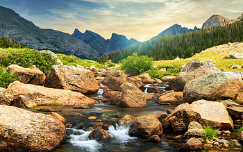 Wind River Range, Wyoming, mountains, rocks, trees, clouds, sky, water, usa HD wallpaper