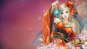Fantasy girl, happy lakes, blue, frumusete, girl, orange, pink, fantasy, game, luminos HD wallpaper