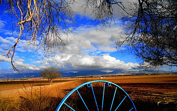Nature, Sky, Clouds, Field, Wheel, Iron HD wallpaper