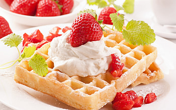 Whipped cream extravaganza, Strawberry waffles, Decadent indulgence HD wallpaper