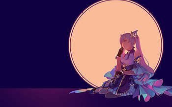 Keqing, minimalism, Genshin Impact, manga, moon, Keqing Genshin Impact, warrior HD wallpaper