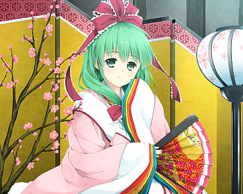 Anime, Smile, Girl, Pretty, Kimono, Fan HD wallpaper