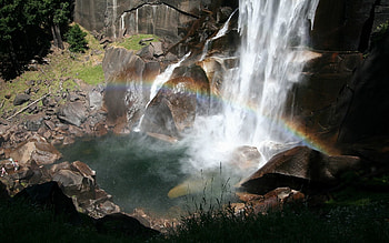 Nature, Stones, Rainbow, Shine, Light, Waterfall, Spray, Flow, Stream, I See, Clear HD wallpaper