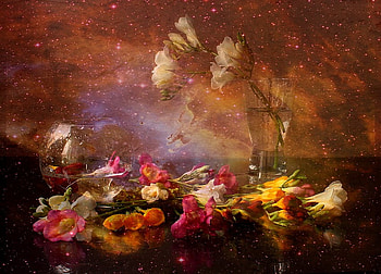 Flower Dust, bouquet, garden, floral, sparkly, colours, variety, stars, background, mix, pretty, petals, magical, glass, flowers, bowl, water HD wallpaper