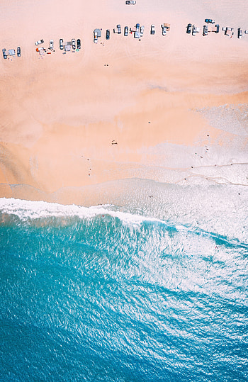 Blue sea, beach, sunny day, aerial shot, summer HD phone wallpaper