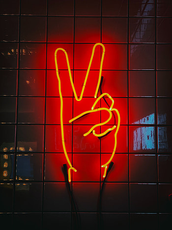 Hand, Miscellanea, Miscellaneous, Neon, Glow, Sign, Signboard, Gesture, Peace, World HD phone wallpaper