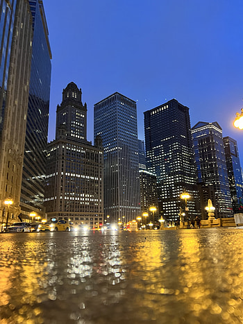 City road, sky, cool, night, , vehicles, cold, christmas, cute, water, nice, body of water, cars, street, lines, chicago, fun, lights HD phone wallpaper