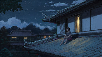 A Girl Beneath The Endless Stars, artist, artwork, art, digital-art, house, anime-girl, sky, artstation HD wallpaper