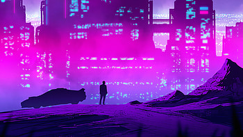 Synthwave Purple City, synthwave, artist, artwork, digital-art, deviantart HD wallpaper