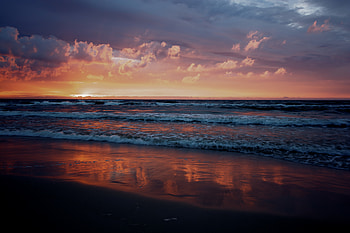Nature, Sunset, Sea, Beach, Horizon HD wallpaper
