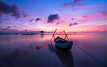 Boat on Lake, boat, water, sunset, lake HD wallpaper