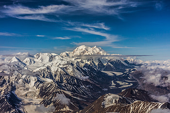 Mountain range, mountains, clouds, blue sky HD wallpaper