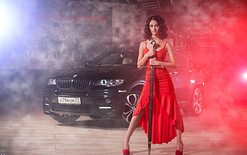 Girl in the Red, model, crossover, BMW, car HD wallpaper