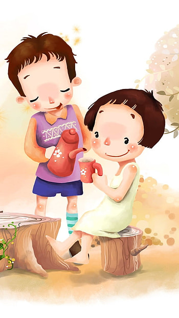 Couple Cartoon, Children Illustration HD phone wallpaper