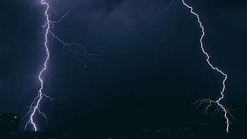 Lightning, landscape, nature, silhouette HD wallpaper