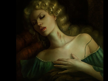 Bite, black, red, beautiful, blood, vampire, woman HD wallpaper
