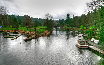 Landscape, Rivers, Bridges, Boats HD wallpaper
