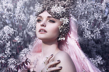 :), woman, model, pink, flower, face, bella kotak, girl HD wallpaper