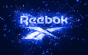 Reebok dark blue logo, , dark blue neon lights, creative, dark blue abstract background, Reebok logo, brands, Reebok HD wallpaper