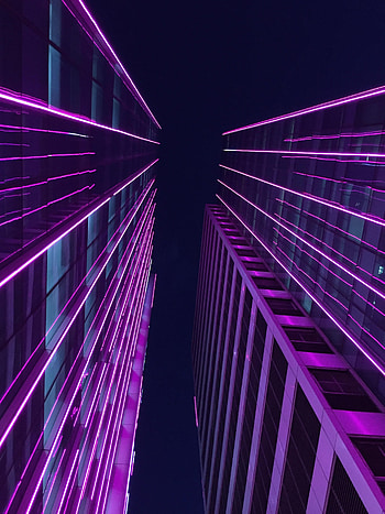 Architecture, Violet, Building, Dark, Skyscrapers, Backlight, Illumination, Purple HD phone wallpaper