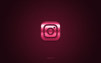 Instagram logo, pink shiny logo, Instagram metal emblem, pink carbon fiber texture, Instagram, brands, creative art, Instagram emblem HD wallpaper
