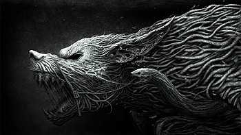 Preview wolf, teeth, drawing, aggression, black, white HD wallpaper