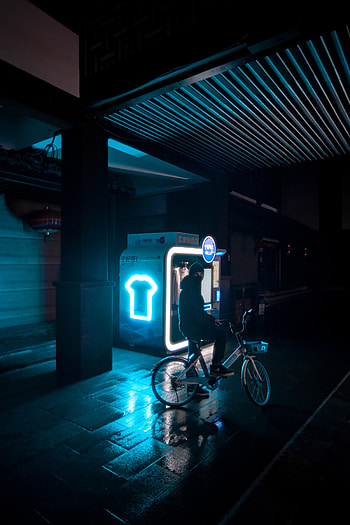 City, Dark, Human, Person, Street, Bicycle HD phone wallpaper