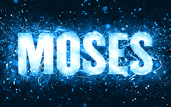 Happy Birtay Moses, , blue neon lights, Moses name, creative, Moses Happy Birtay, Moses Birtay, popular american male names, with Moses name, Moses HD wallpaper