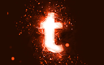 Tumblr orange logo, , orange neon lights, creative, orange abstract background, Tumblr logo, social network, Tumblr HD wallpaper