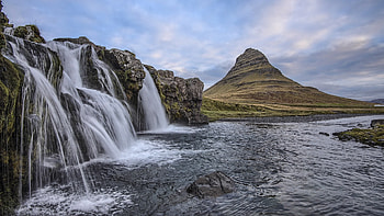 Waterfall, landscape, top, nature, peak, water, mountain HD wallpaper