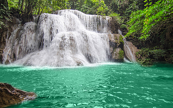 Thailand, , turquoise water, waterfall, forest, jungle, cascades, beautiful nature, Asia HD wallpaper