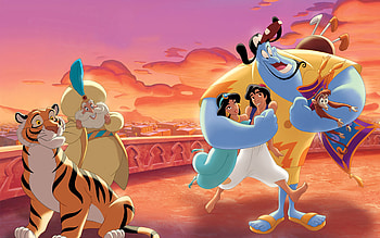 Walt Disney, Aladdin and Princess Jasmine, Genie, Sultan and Abu HD wallpaper