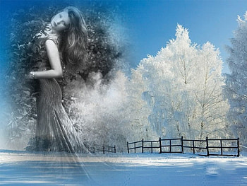 Woman in winter, winter, fences, fantasy, snow, trees, people, woman HD wallpaper