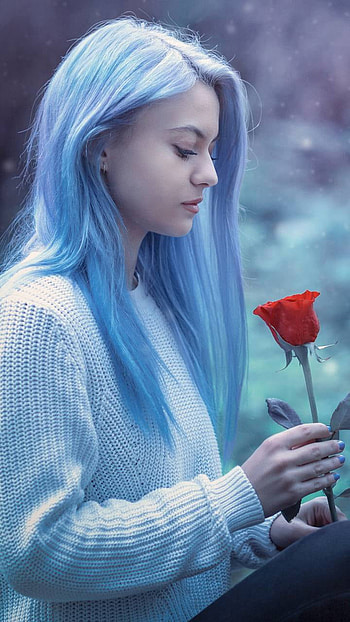 Girl with red rose, red rose, rose, fantasy, woman HD phone wallpaper