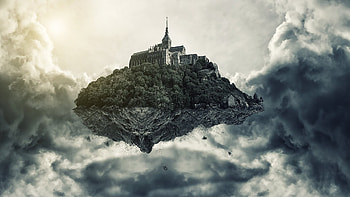 art in the sky height island flying castle clouds HD wallpaper