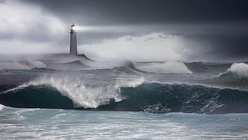 Stormy weather, Dramatic lighting, Powerful waves, Striking contrast HD wallpaper