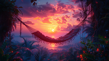 Tropical Hammock Sunset, hammock HD wallpaper