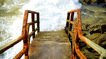 Stairway to the lake, Stairs, Lake, Water, Old HD wallpaper