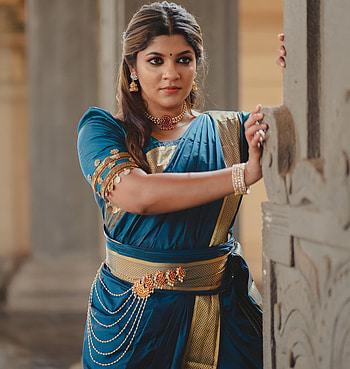 Aparna balamurali, blue, saree HD phone wallpaper
