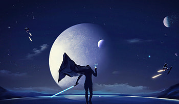 Man and planets, explorer, fantasy HD wallpaper