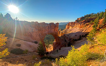 Natural Bridge at Bryce Canyon NP, Utah, arch, trees, clouds, landscape, sky, rocks, mountains, usa HD wallpaper