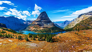 Hidden Lake, Glacier National Park, mountains, usa, Montana, trees, clouds, landscape, sky HD wallpaper