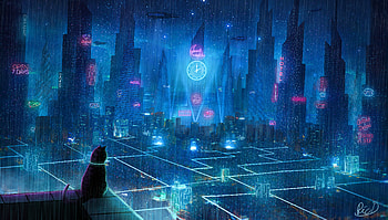 Cat Rain Dream Cyberpunk City , cat, rain, cyberpunk, artist, artwork, digital-art, deviantart HD wallpaper