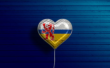 I Love Limburg, , realistic balloons, blue wooden background, Day of Limburg, dutch provinces, flag of Limburg, Netherlands, balloon with flag, Provinces of Netherlands, Limburg flag, Limburg HD wallpaper