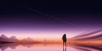 Anime Pink Sky Standing Alone, anime, artist, artwork, digital-art HD wallpaper