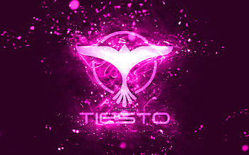 Tiesto purple logo, , Dutch DJs, purple neon lights, creative, purple abstract background, DJ Tiesto logo, Tijs Michiel Verwest, Tiesto logo, music stars, DJ Tiesto HD wallpaper
