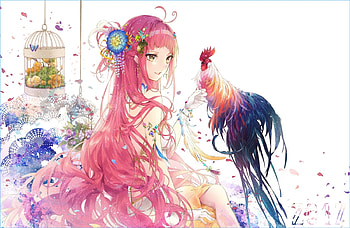 Anime Girl, cock, pink hair, long hair, cage HD wallpaper