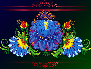 Flower Fantasy, Black, Flowers, Blue, Ornament, Colorful HD wallpaper